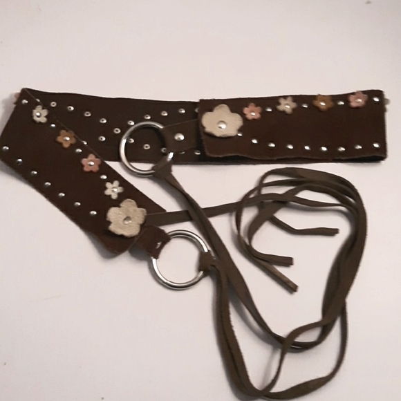 BROWN SUEDE BELT w/ fringe ties main image 5